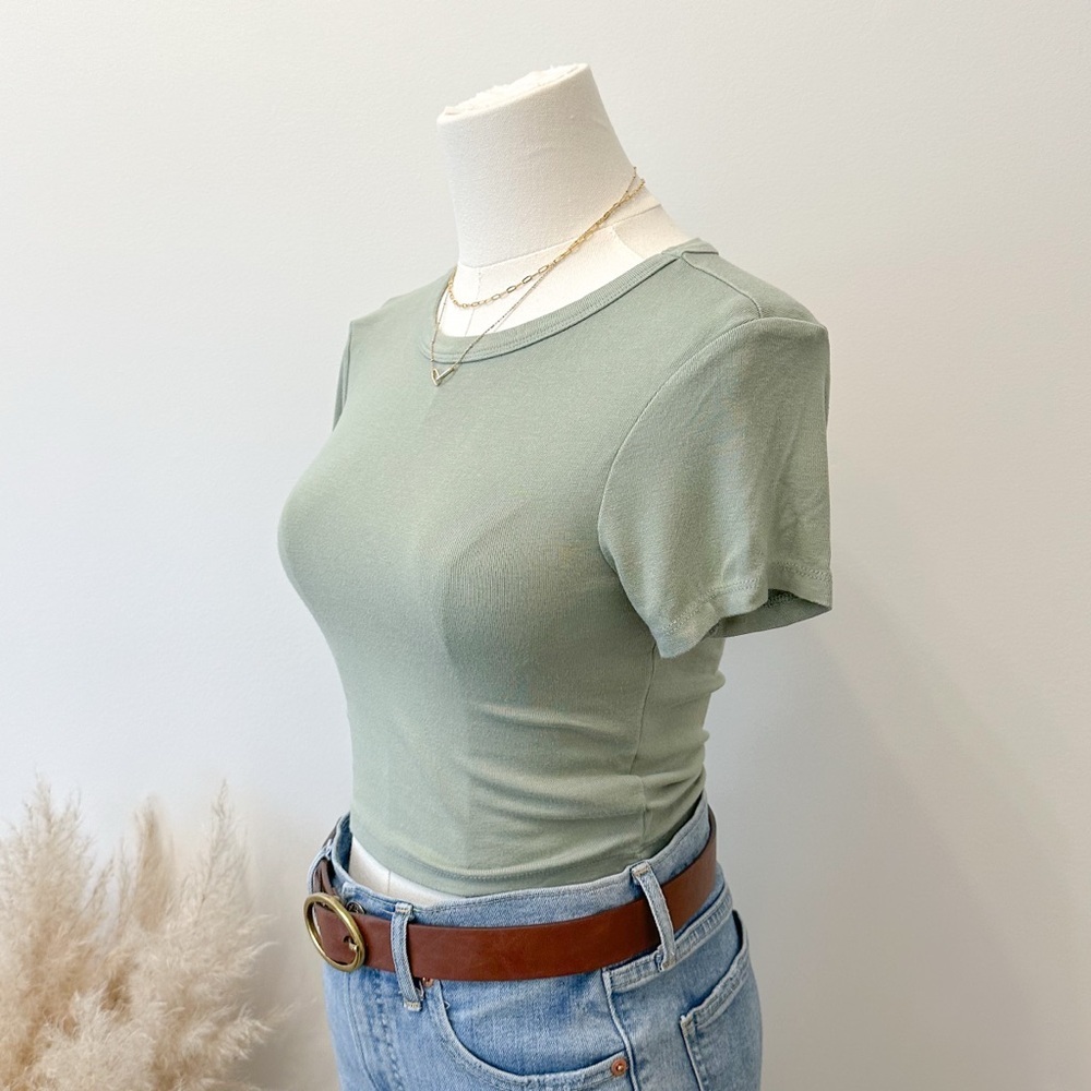 Zara Light Green Short Sleeve Crop Top - Picture 6 of 8